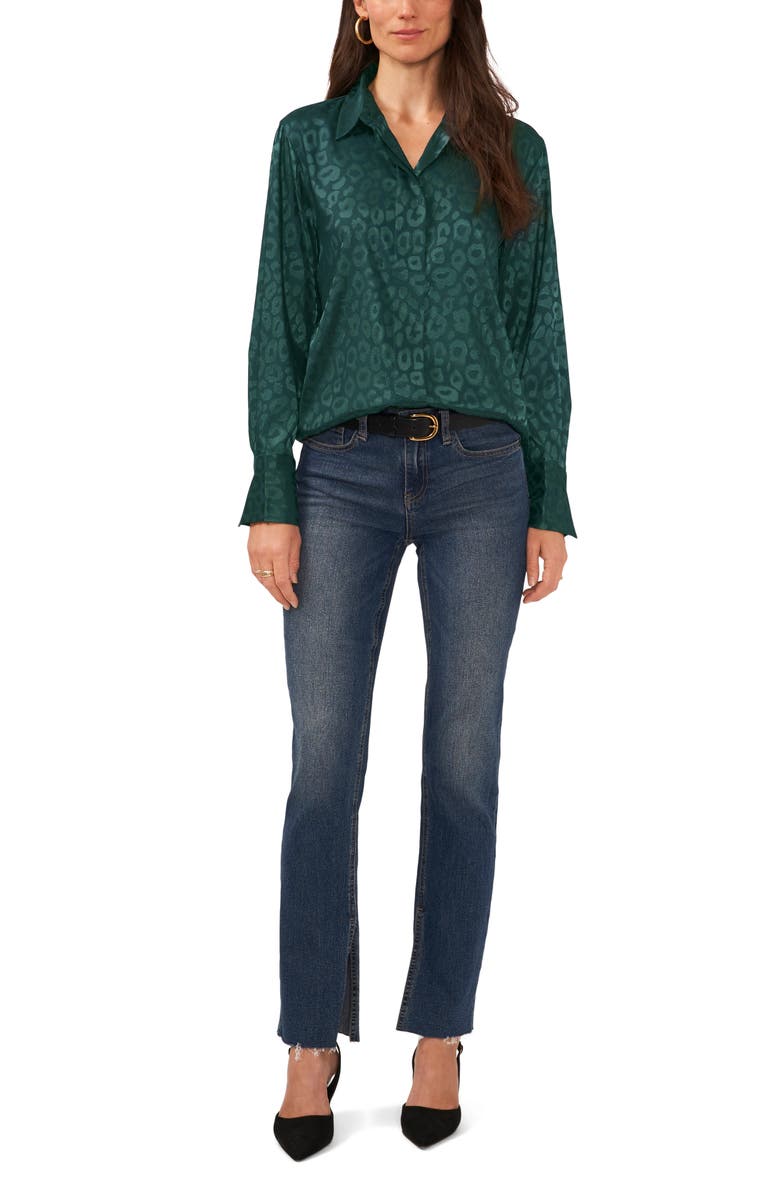 Vince Camuto Leopard Print Satin Button-Up Shirt, Alternate, color,