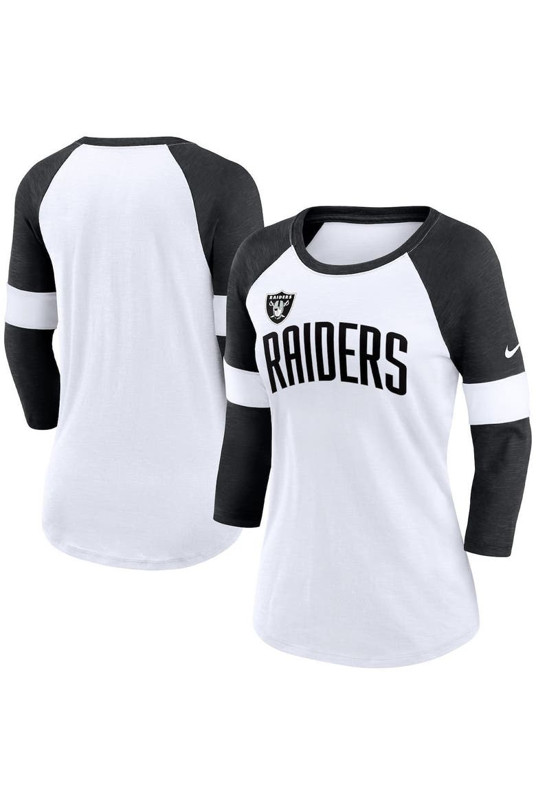 Women's Nike Las Vegas Raiders White/Heathered Black Football Pride Slub 3/4 Raglan Sleeve T-Shirt, Main, color, White
