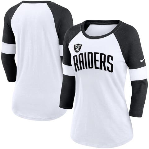 Women's Nike Las Vegas Raiders White/Heathered Black Football Pride Slub 3/4 Raglan Sleeve T-Shirt
