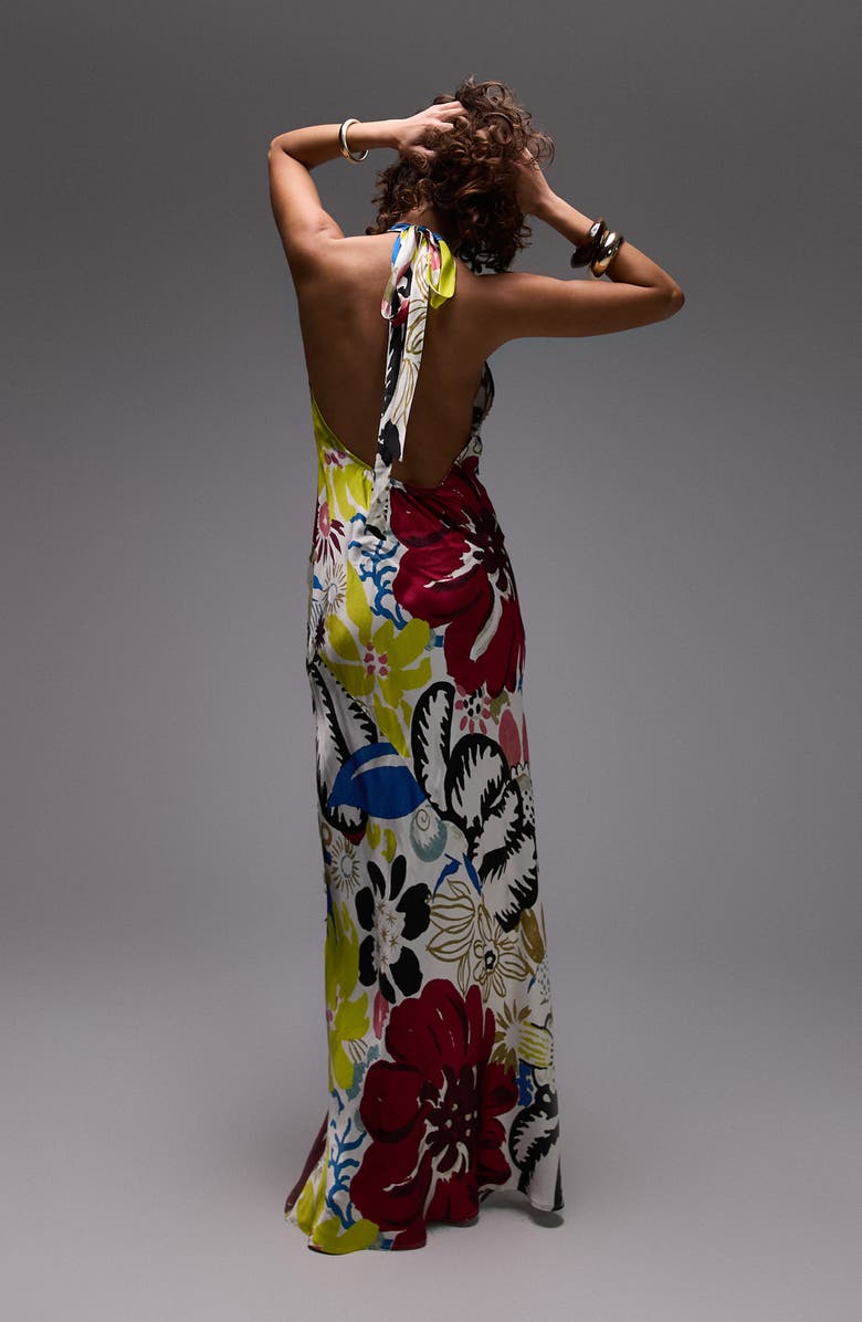Topshop Satin Halter Maxi Dress, Alternate, color, 