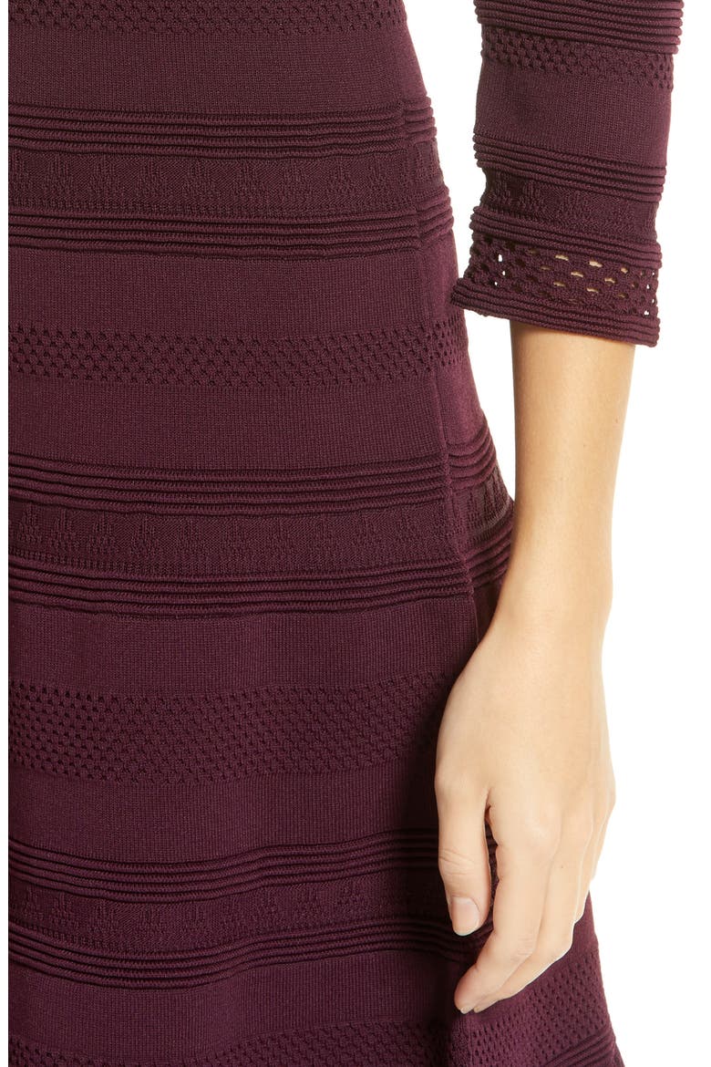 Textured Fit & Flare Dress, Alternate, color, WINE