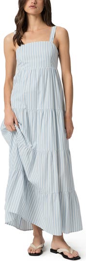 Ginseng Stripe Tiered Cotton Maxi Sundress