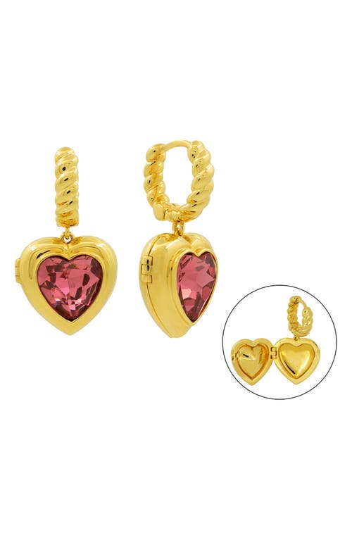 July Child Mi Amor Locket Drop Huggie Hoop Earrings in Gold/Red Heart Shape Crystal  product