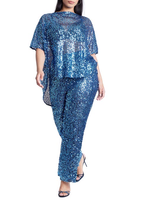 Sequin Open Mesh Straight Leg Pant (Plus Available)