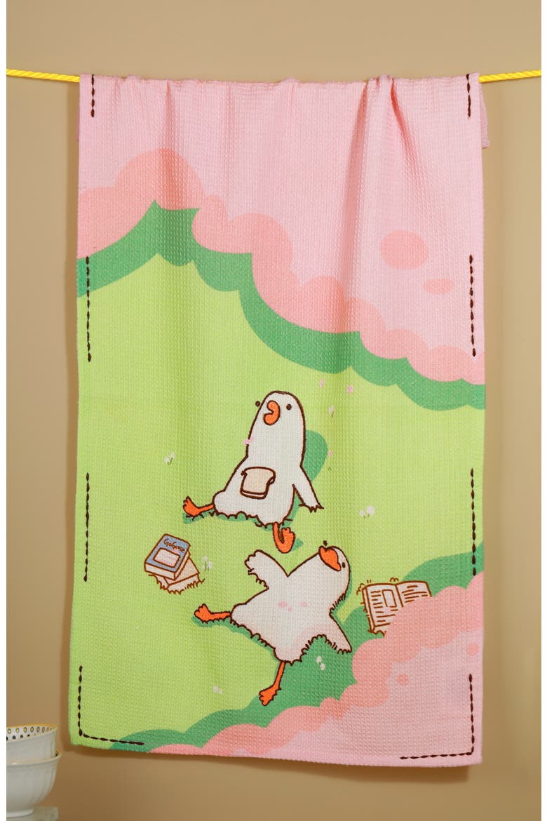 The Gaggle of Geese Set of 3 Kitchen Towels, Alternate, color, PINK/ GREEN/ BLUE