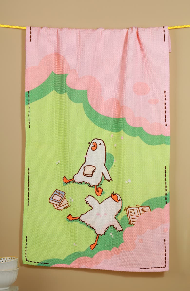Tiramisu The Gaggle of Geese Set of 3 Kitchen Towels, Alternate, color, Pink/ Green/ Blue