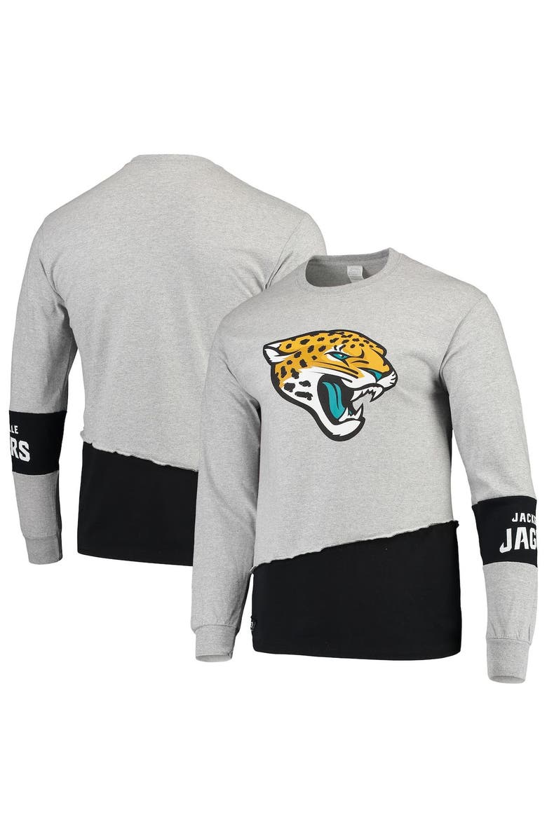 REFRIED APPAREL Men's Refried Apparel Gray/Black Jacksonville Jaguars Sustainable Upcycled Angle Long Sleeve T-Shirt, Main, color,
