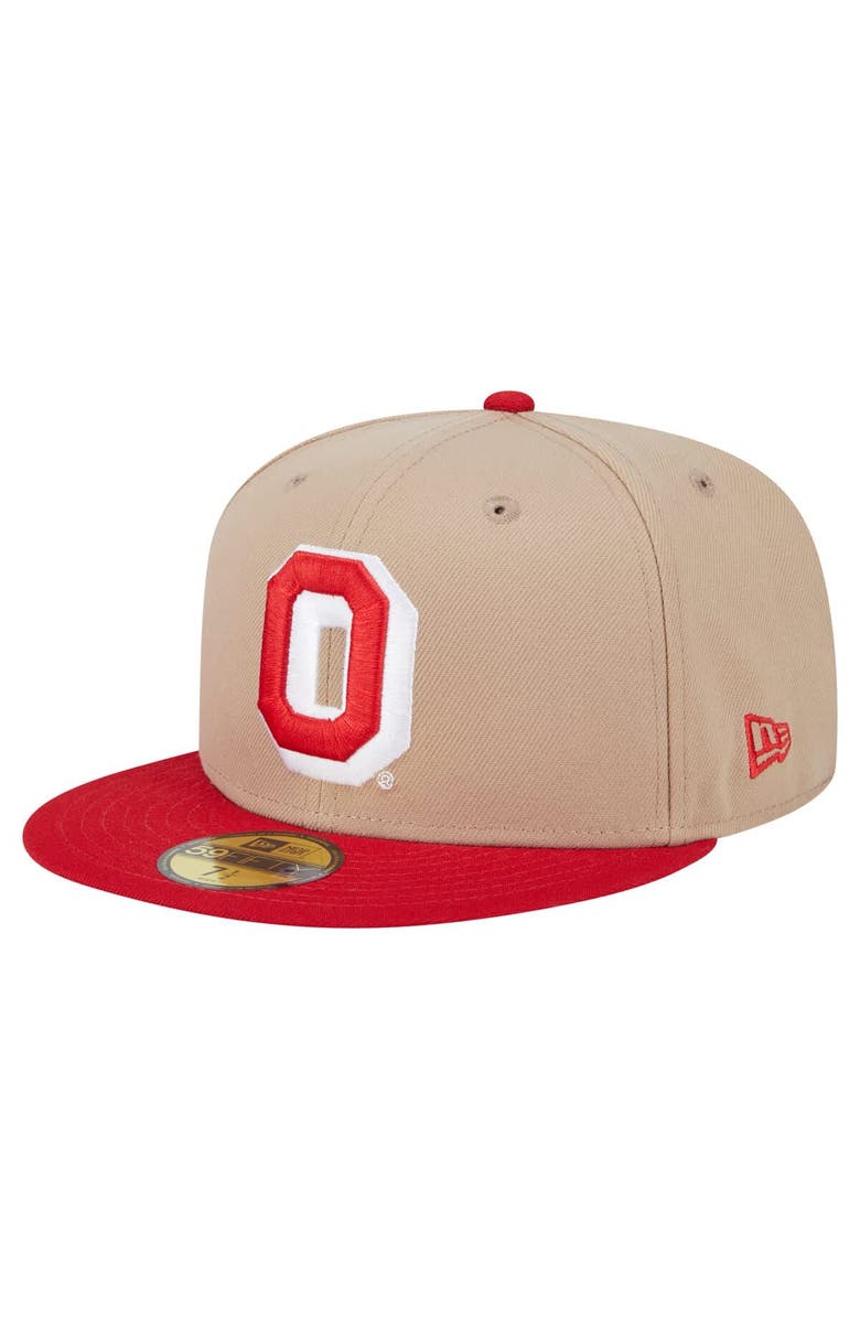New Era Men's New Era  Khaki Ohio State Buckeyes Throwback Two-Tone 59FIFTY Fitted Hat, Main, color, 