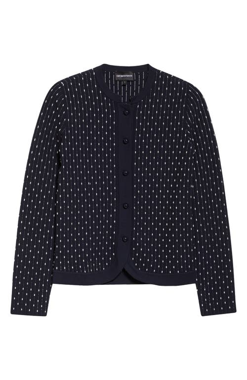 Emporio Armani Striped And Polka Dot Jacquard Motif Cardigan Sweater In Blue