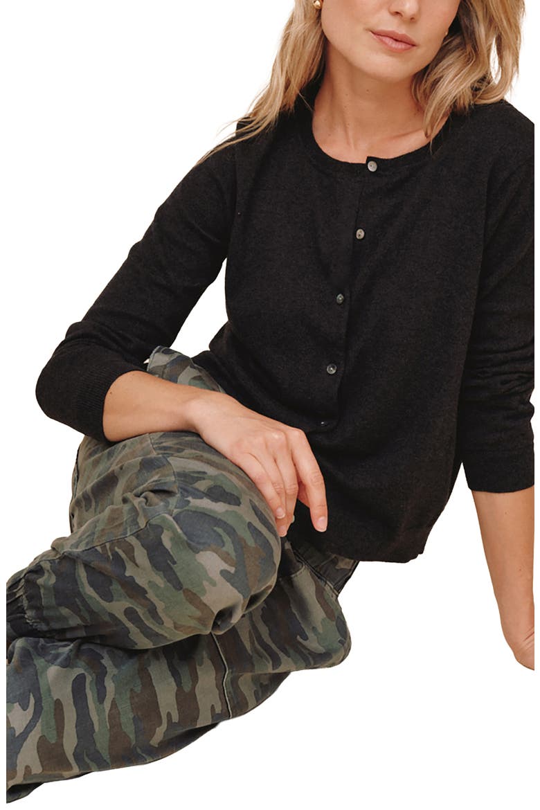 Crewneck Cotton & Cashmere Cardigan, Alternate, color, VINTAGE BLACK