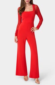 bebe Mesh Long Sleeve Jumpsuit