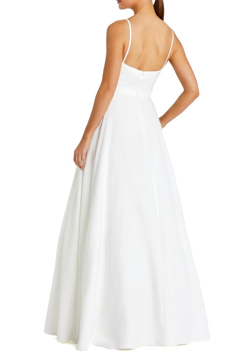 Petite V-Neck Ball Gown with Belted A-Line Skirt, Alternate, color, White