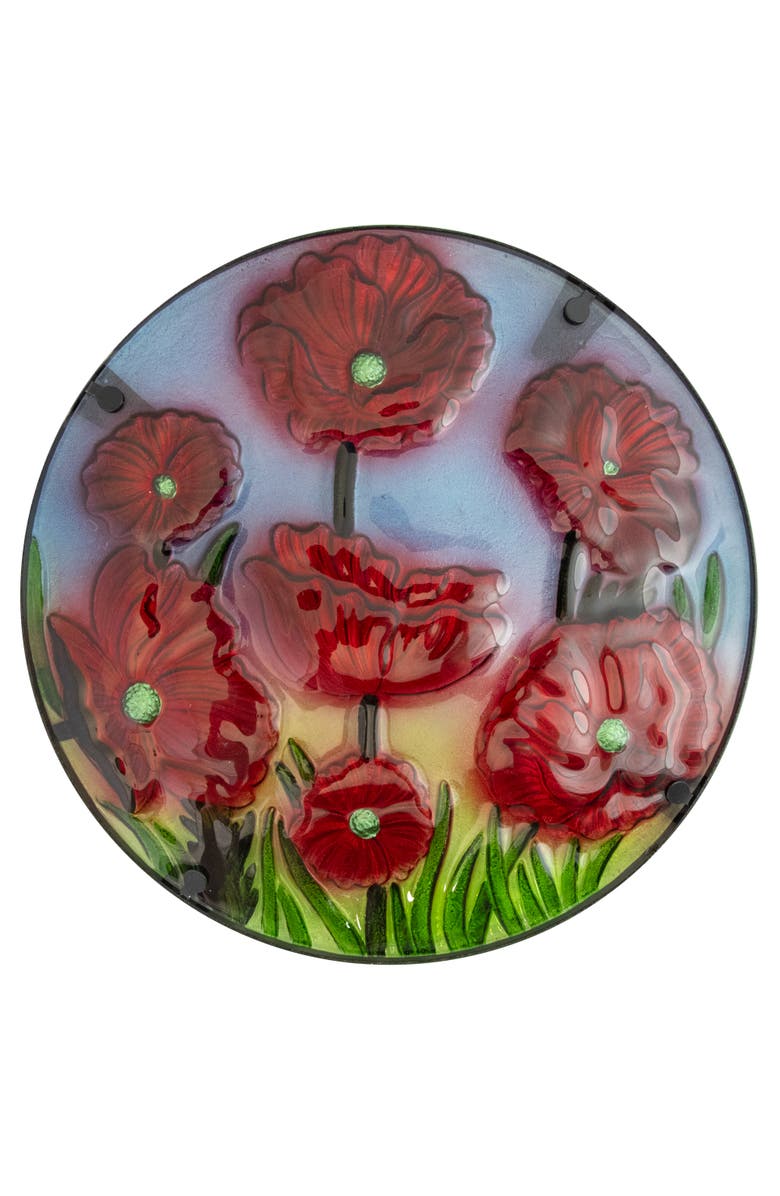 Northlight 19" Red Floral Poppies Glass Patio Side Table, Alternate, color, Red