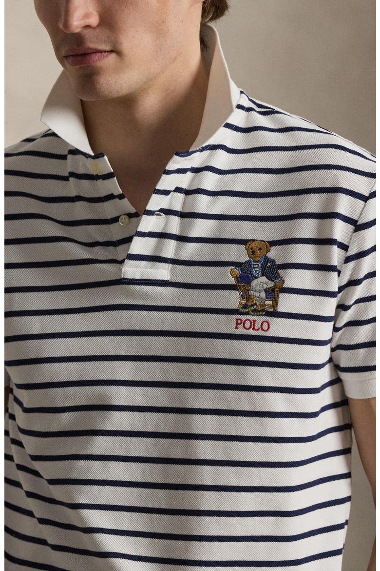 Polo Bear Slim Fit Cotton Mesh Polo, Alternate, color, NEWPORT BEAR-WHITE/ NPT NAVY