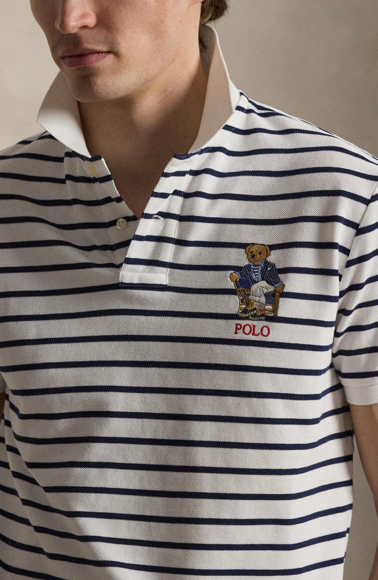 Polo Ralph Lauren Polo Bear Slim Fit Cotton Mesh Polo, Alternate, color, Newport Bear-White/ Npt Navy