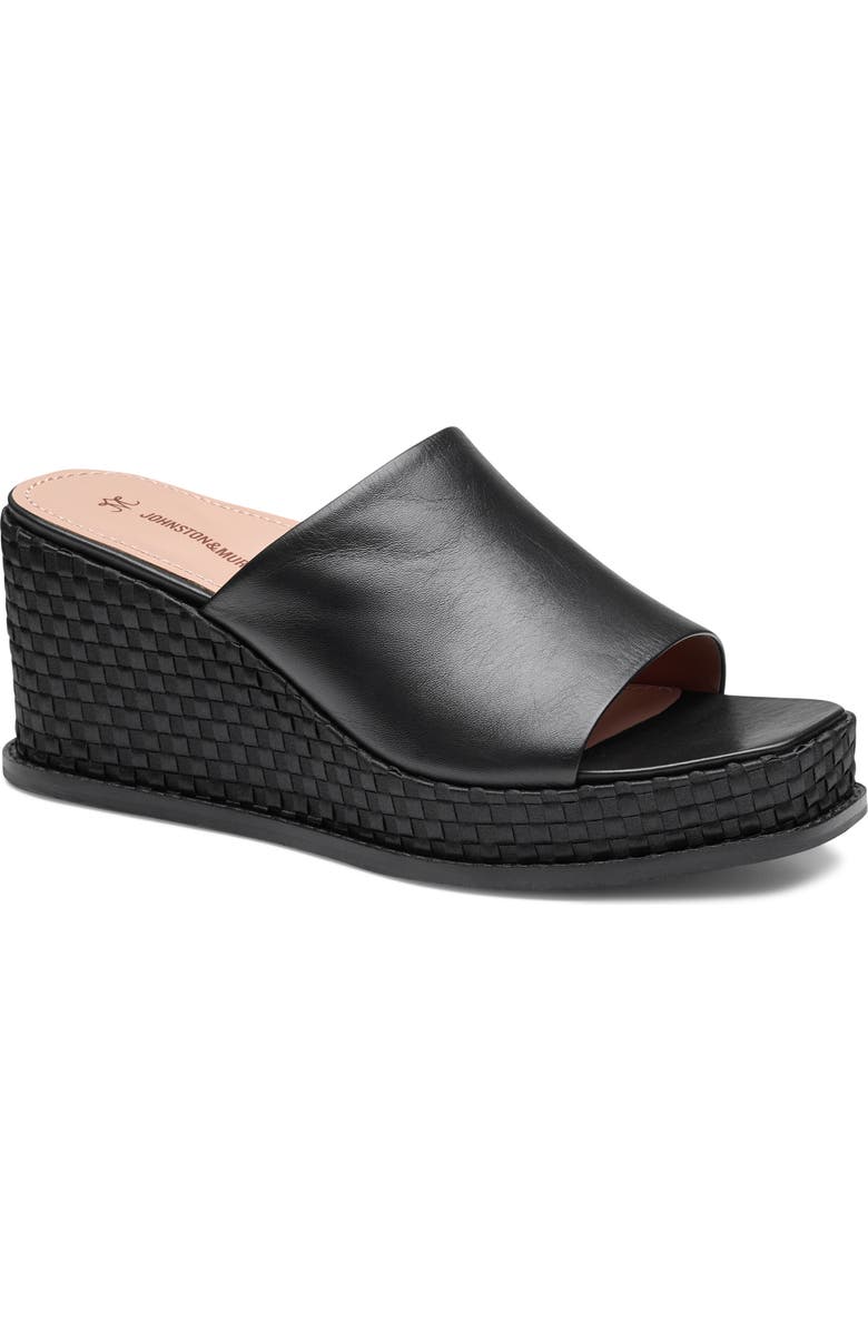 Johnston & Murphy Mallory Platform Wedge Slide Sandal, Main, color, Black Nappa Leather