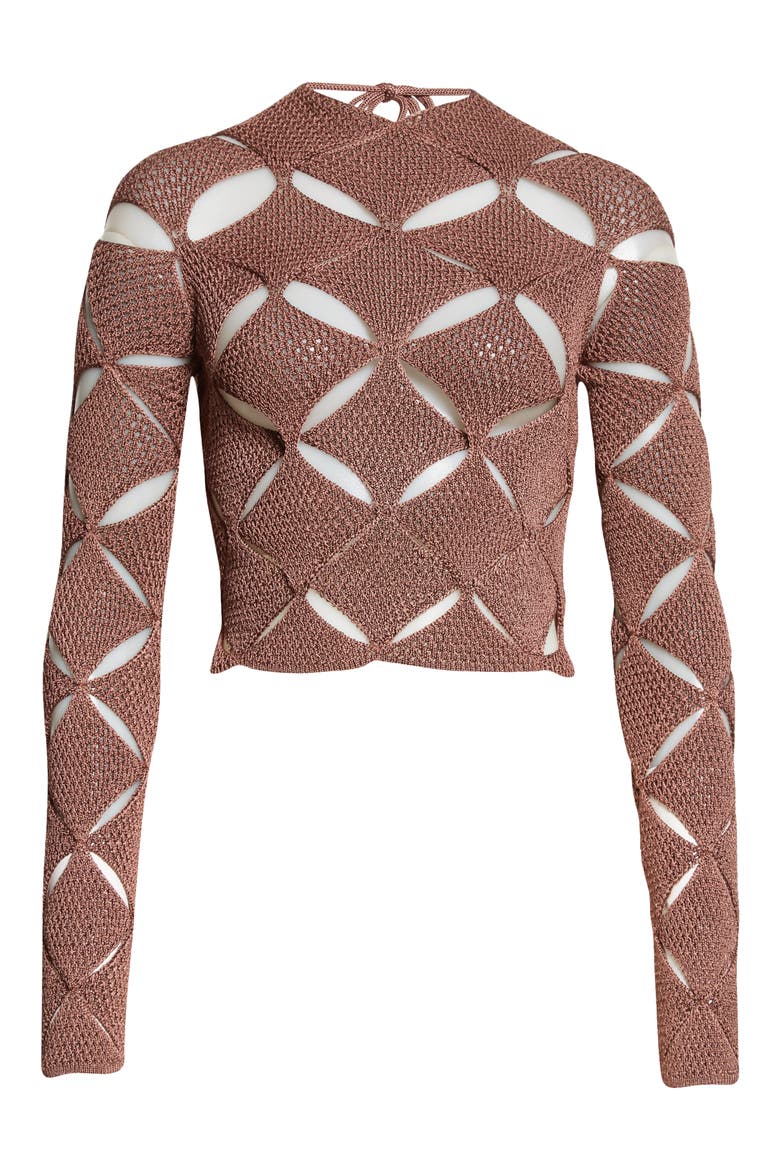 Argyle Lace Cutout Crop Sweater, Alternate, color, SHINY SOIL