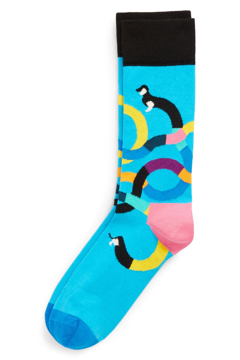 Wiener Dog Crew Socks, Main, color, BLUE MULTI