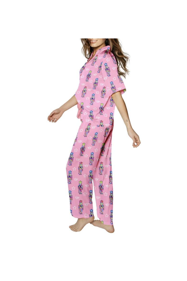 Graffiti Nutcracker Silky Pants Sleeve Shorts Set, Main, color, Pink