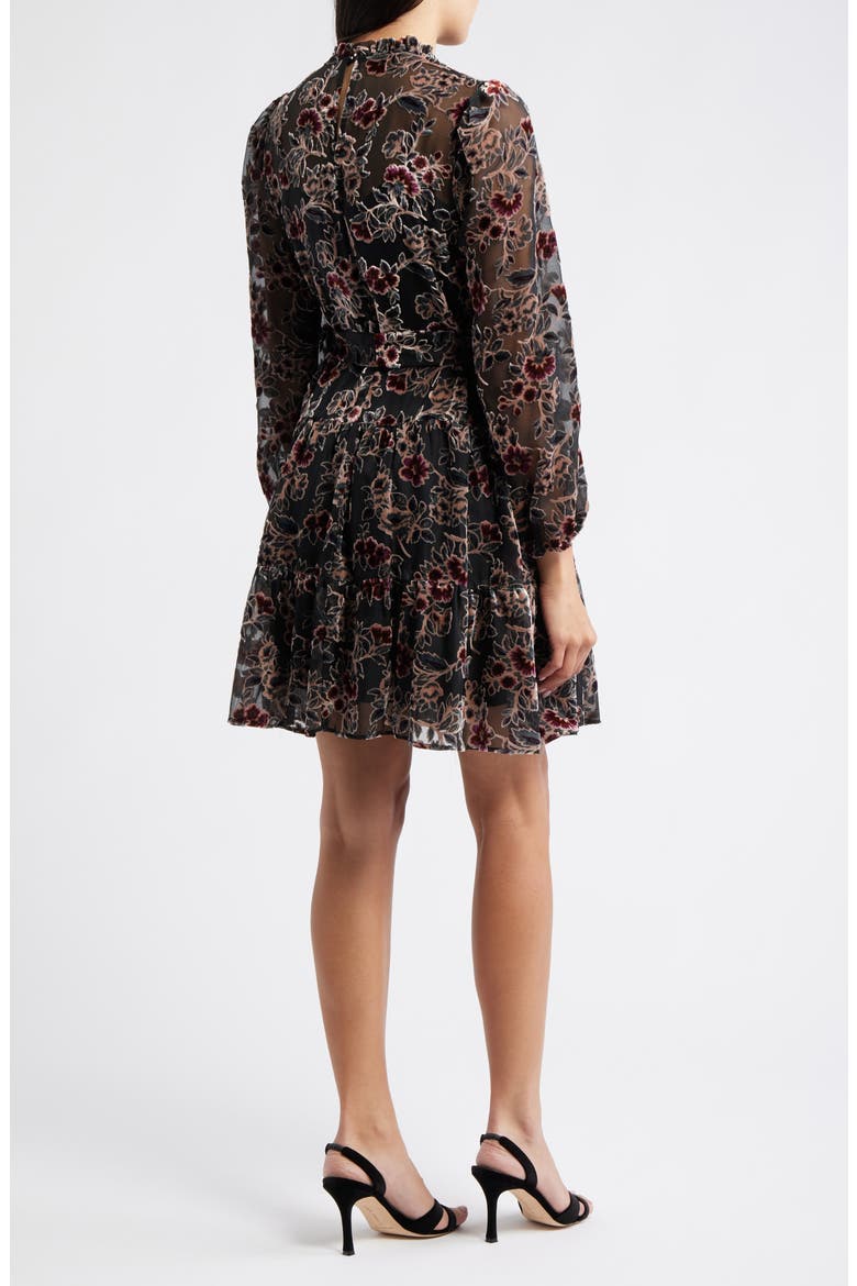 Burnout Velvet Floral Long Sleeve Fit & Flare Dress, Alternate, color, BLACK MULTI