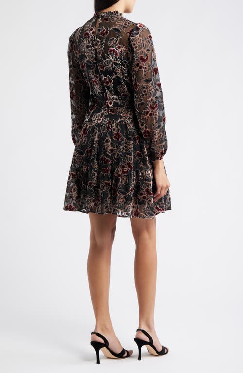 Julia Jordan Burnout Velvet Floral Long Sleeve Fit & Flare Dress In Multi