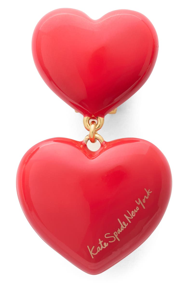 Double Heart Drop Earrings, Alternate, color, RED.