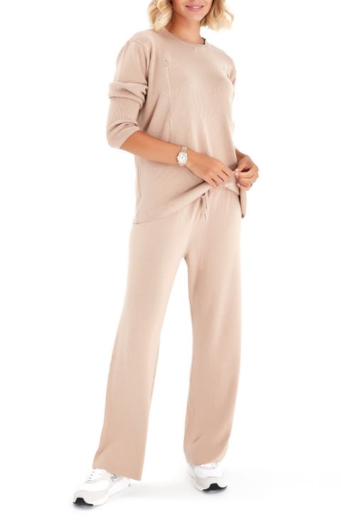 Effortless Elegance Set with Rib Side Zip Long Sleeve Top & Lounge Pants