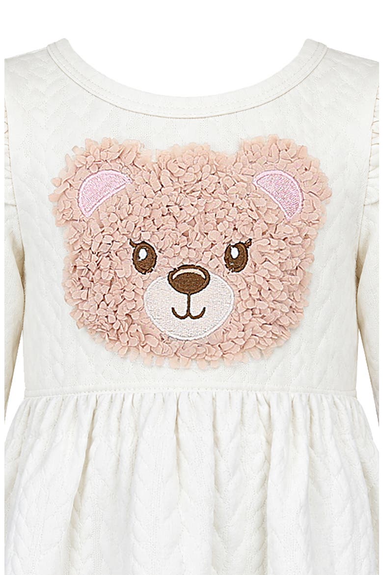 Kids' Textured Bear Appliqué Dress, Alternate, color, IVORY
