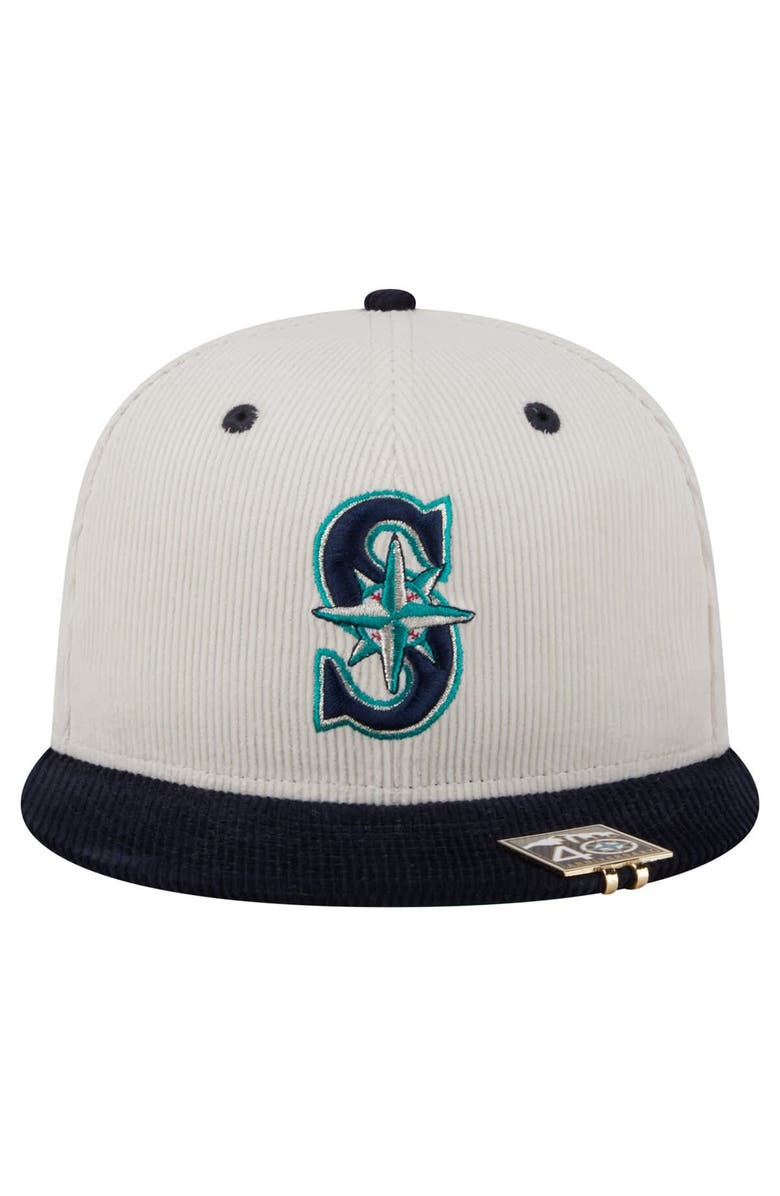 New Era Men's New Era Cream/Navy Seattle Mariners Two-Tone Corduroy 59FIFTY Fitted Hat, Alternate, color,