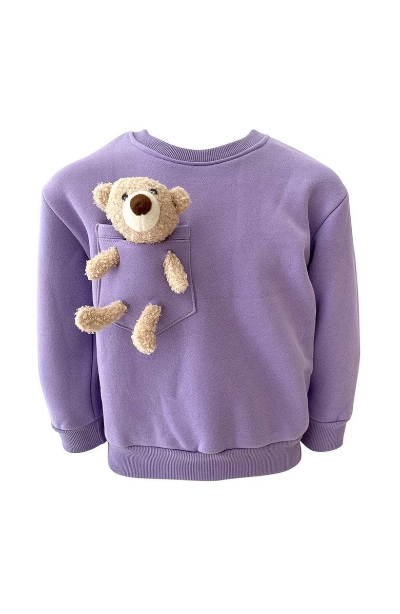 Lola + The Boys Teddy Buddy Bear Crewneck, Main, color, Purple
