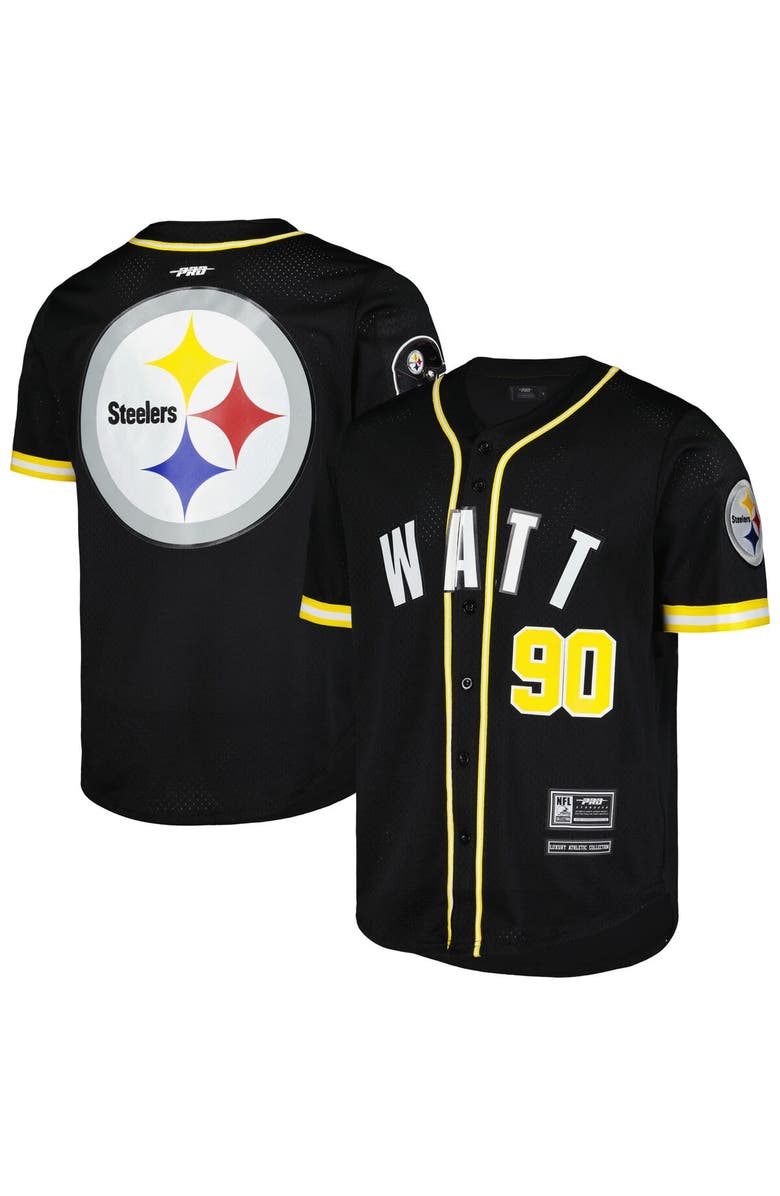 PRO STANDARD Men's Pro Standard T.J. Watt Black Pittsburgh Steelers Mesh Baseball Button-Up T-Shirt, Main, color, Black