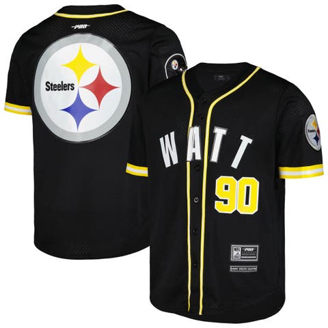 Men's Pro Standard T.J. Watt Black Pittsburgh Steelers Mesh Baseball Button-Up T-Shirt