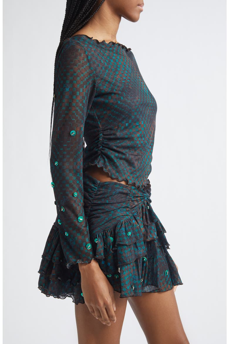 Elara Embellished Check Off the Shoulder Crop Top, Alternate, color, BLUE MULTI