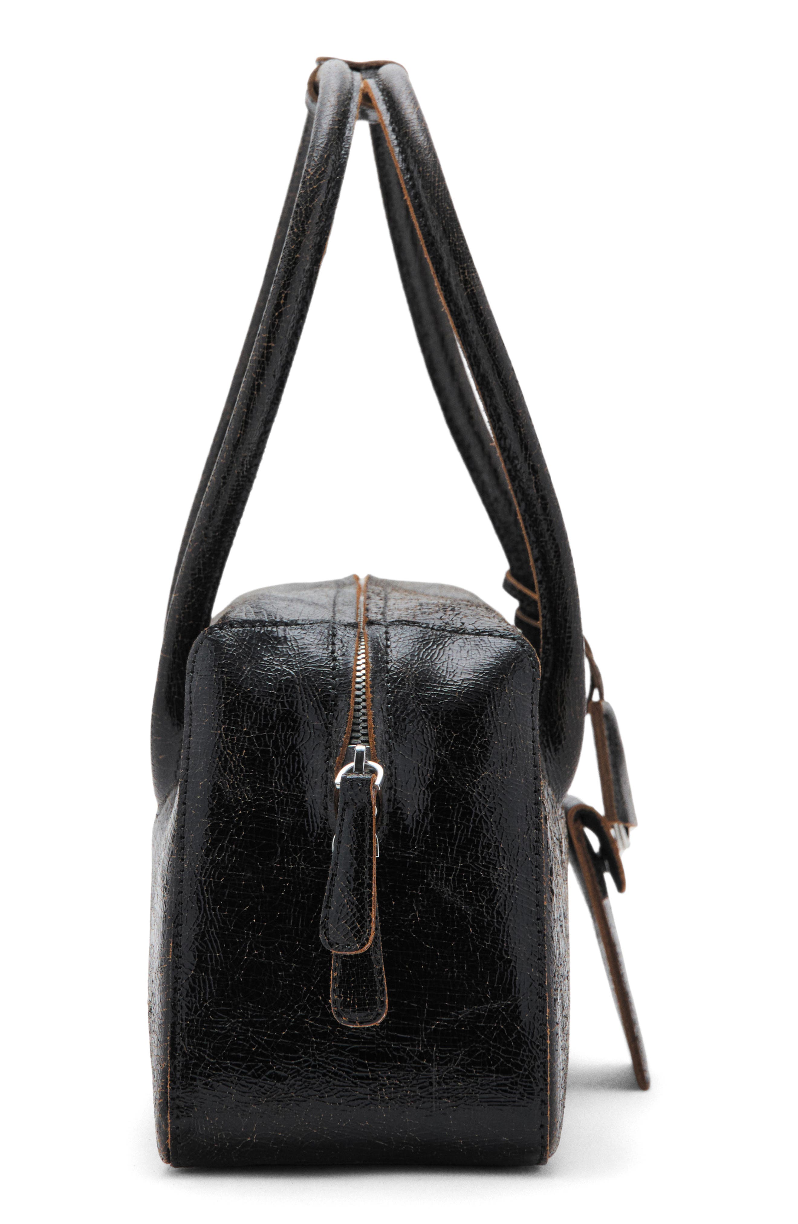 MANGO Leather Shoulder Bag, Alternate, color, Black