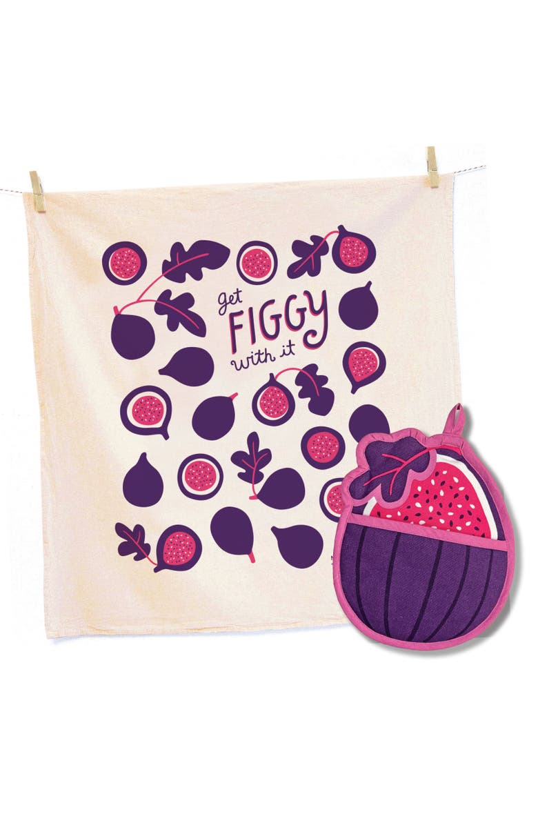 The Neighborgoods Fig Tea Towel and Pot Holder Set, Main, color, Purple