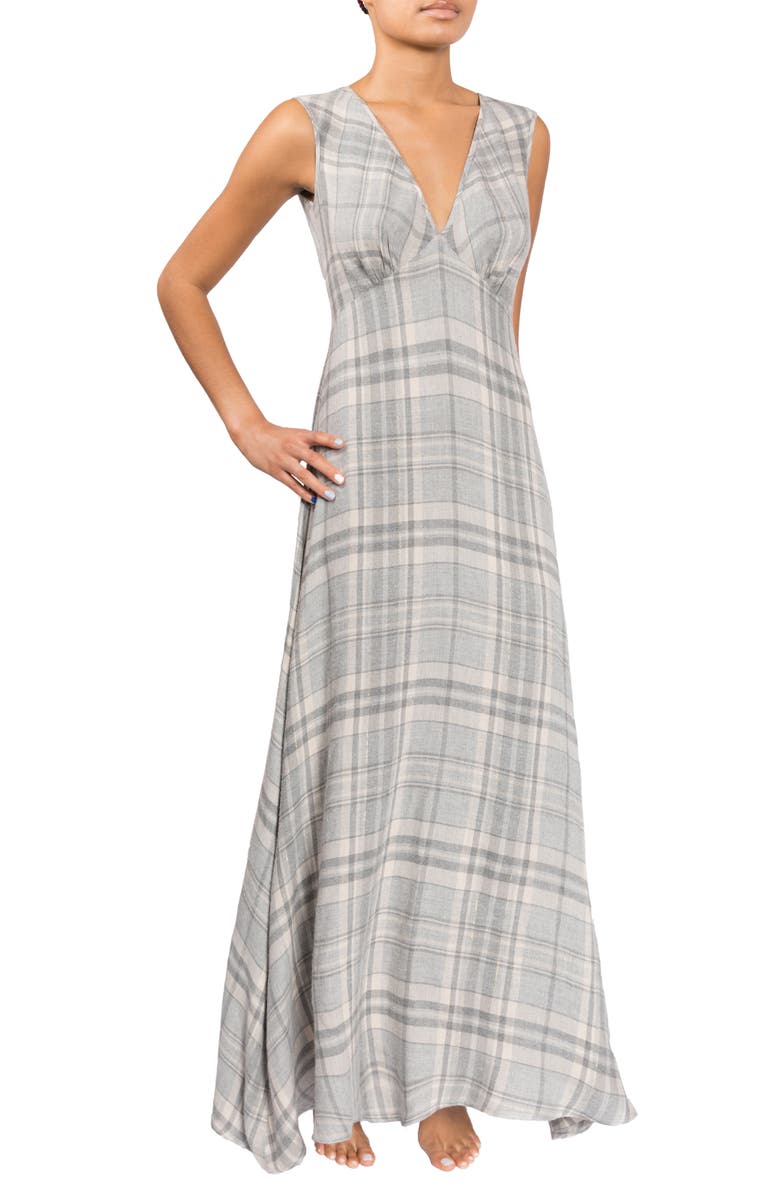 Everyday Ritual Plunge Nightgown, Main, color, Grey W/ Gold Lurex