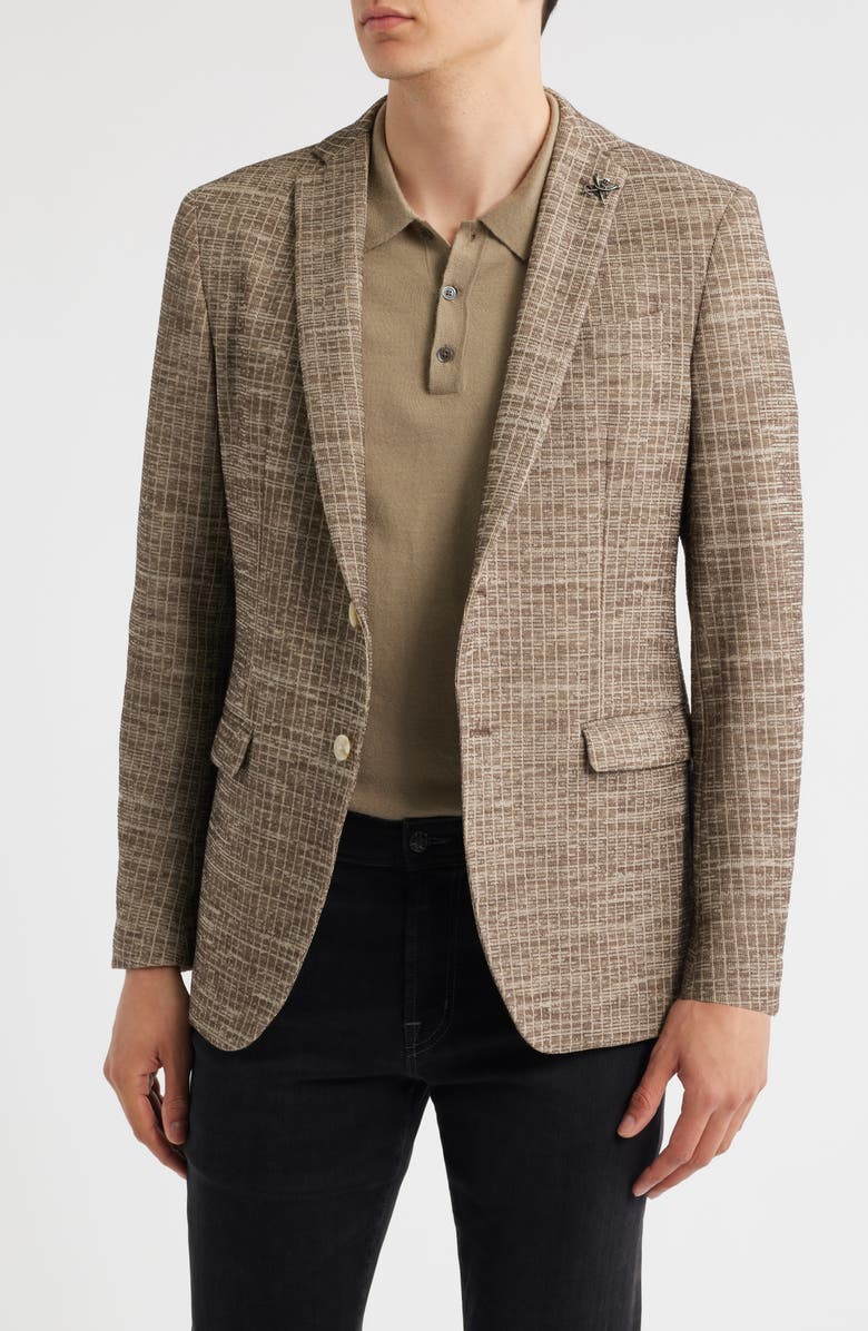 John Varvatos Varick Slim Fit Brown Slub Stripe Knit Sport Coat, Main, color, Brown
