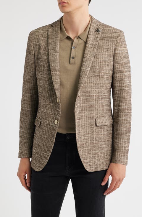 Varick Slim Fit Brown Slub Stripe Knit Sport Coat