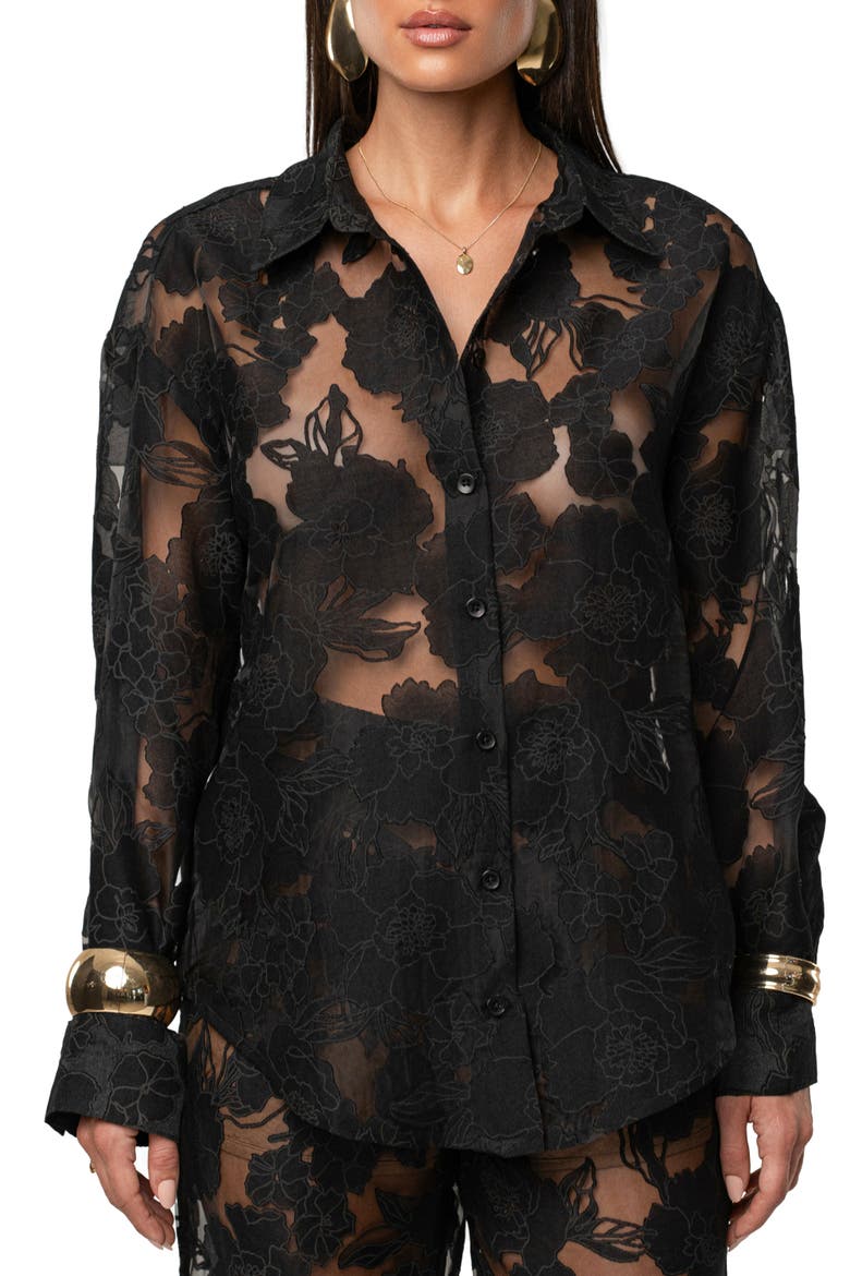 Organza Floral Blouse, Main, color, Black