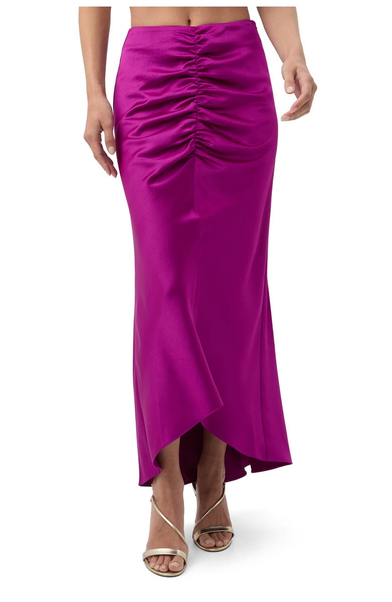 Trina Turk Aspen Satin Ruched Midi Skirt, Alternate, color, Geranium