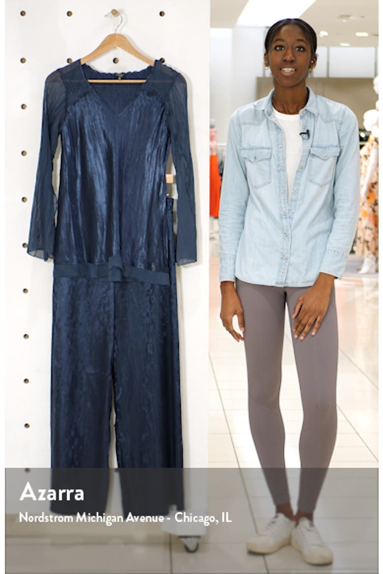 Two-Piece Charmeuse & Chiffon Tiered Long Sleeve Tunic & Pants Set video