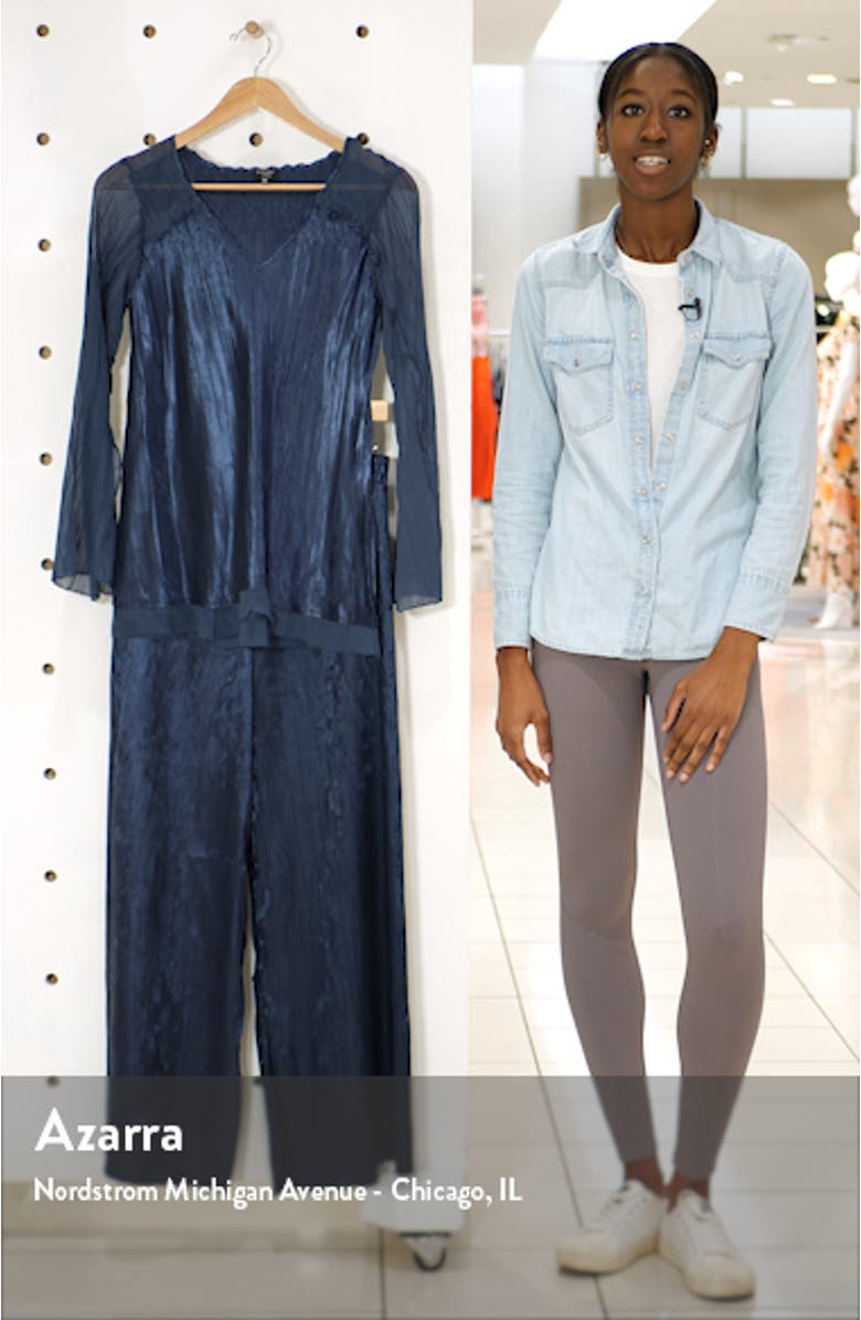 Two-Piece Charmeuse & Chiffon Tiered Long Sleeve Tunic & Pants Set, sales video thumbnail