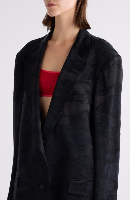 Dries Van Noten Basti Floral Jacquard Oversize Satin Blazer In Black