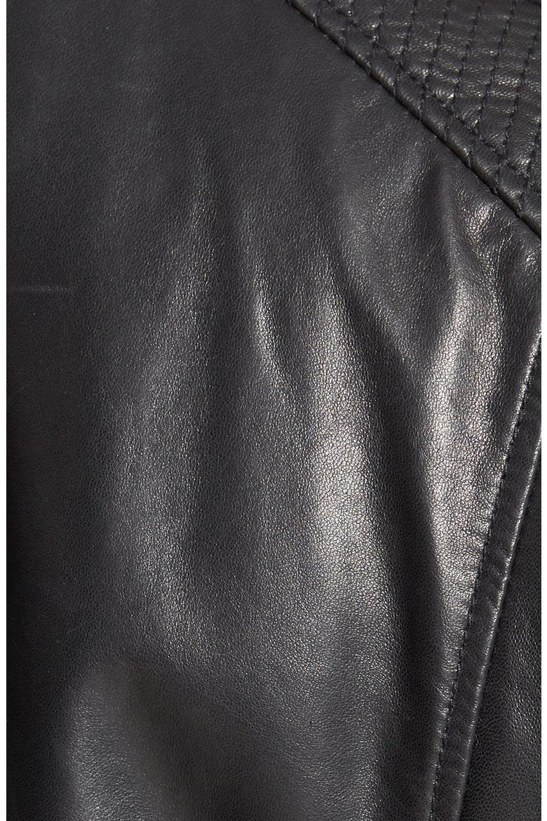 Asymmetrical Zip Leather Moto Jacket, Alternate, color, BLACK
