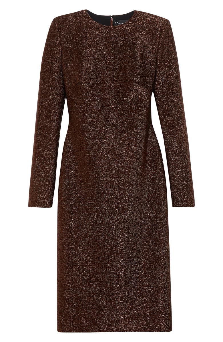 Oscar de la Renta Long Sleeve Metallic Knit Cocktail Dress, Alternate, color, Espresso