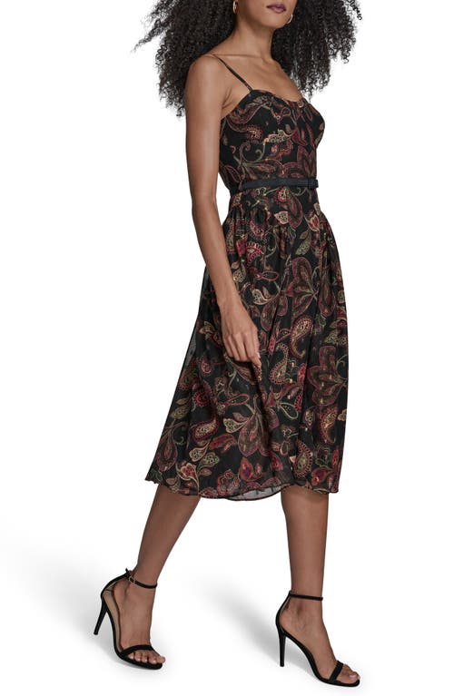 Bcbg Print Belted Sleeveless Midi Dress In Black