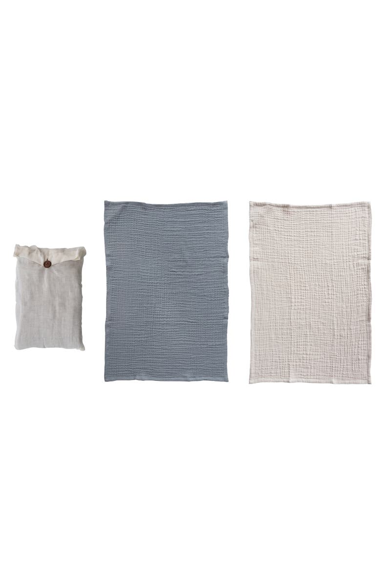 Storied Home Cotton Double Cloth Tea Towels, Set of 2 in Bag, Main, color, Black