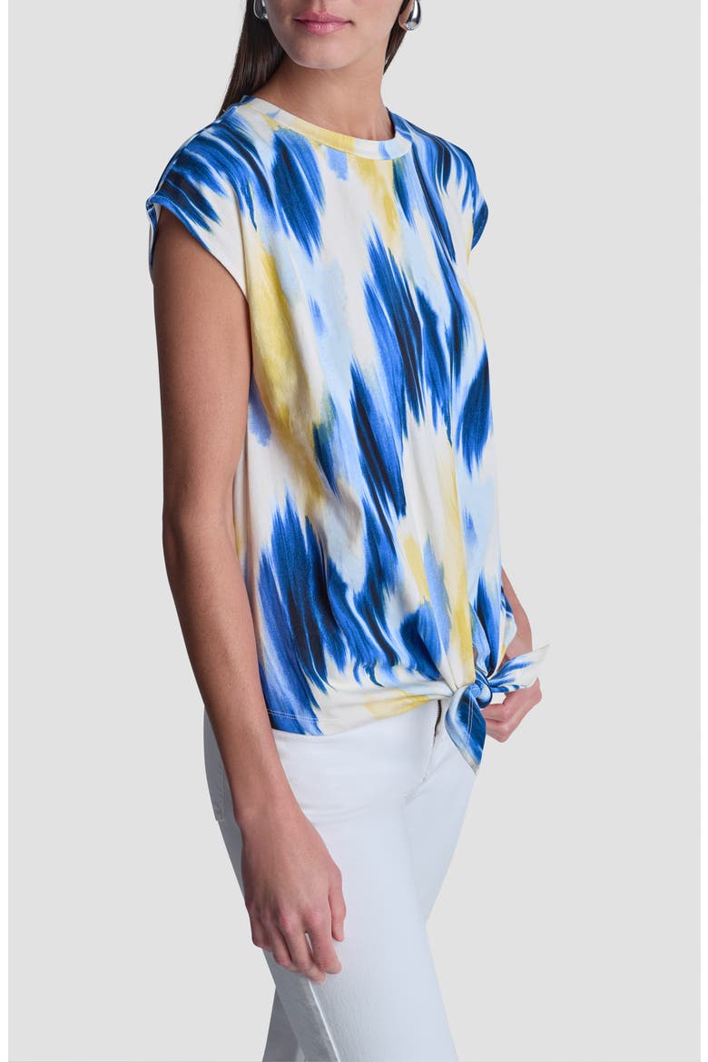 Abstract Print Side Tie Stretch Cotton Top, Alternate, color, SUNLIT SHORELINE