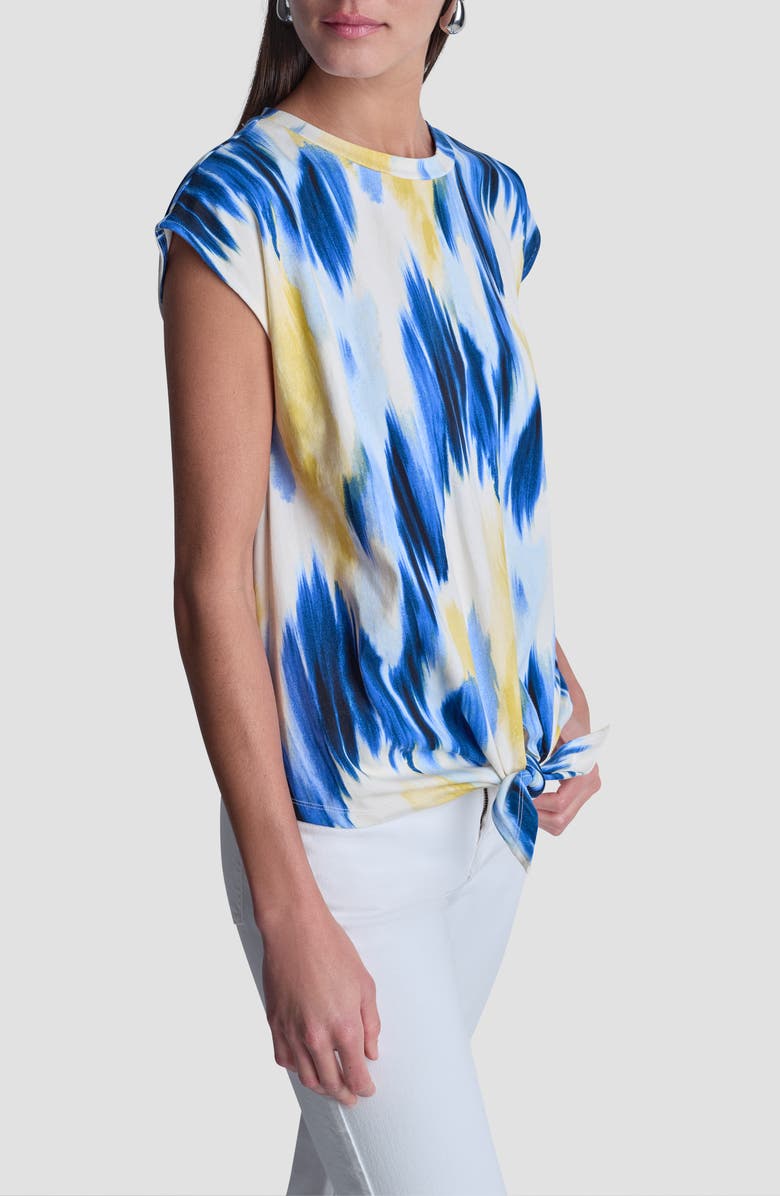 DKNY Abstract Print Side Tie Stretch Cotton Top, Alternate, color, Sunlit Shoreline