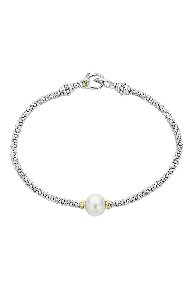Luna Pearl Single Station Caviar Bracelet, Main, color, SILVER/ PEARL